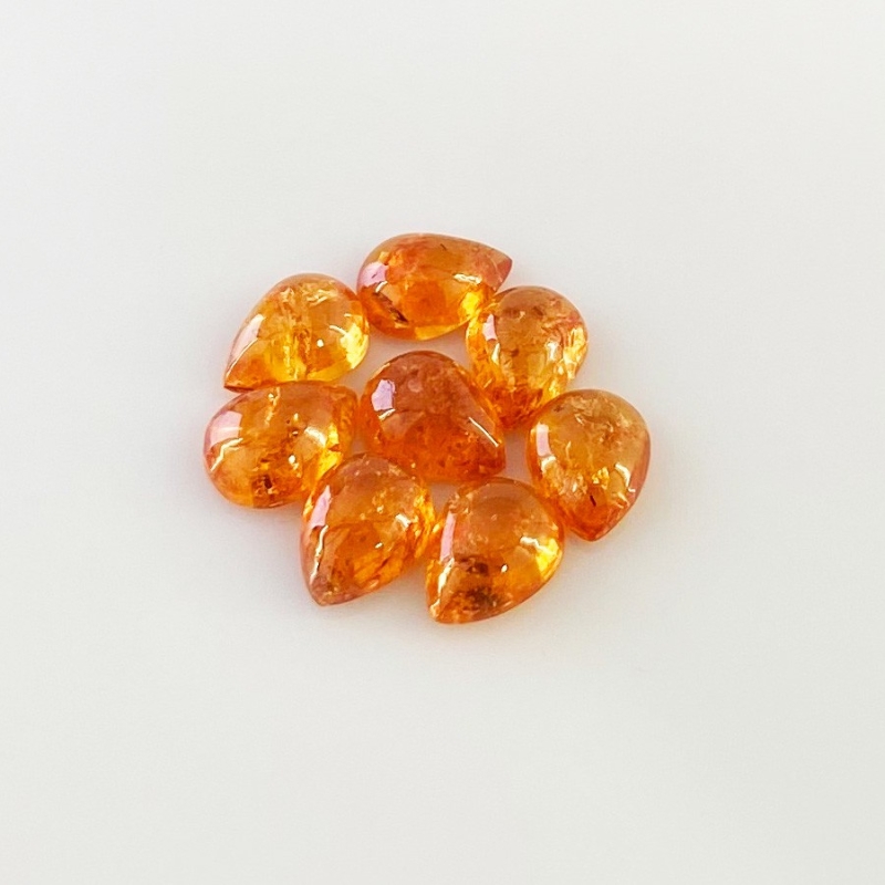 12.80 Carat Spessartite Garnet 8x6mm Smooth Pear Shape AA Grade Cabochons Parcel - Total 8 Pcs.