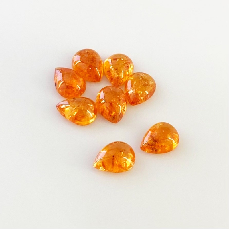 12.80 Carat Spessartite Garnet 8x6mm Smooth Pear Shape AA Grade Cabochons Parcel - Total 8 Pcs.