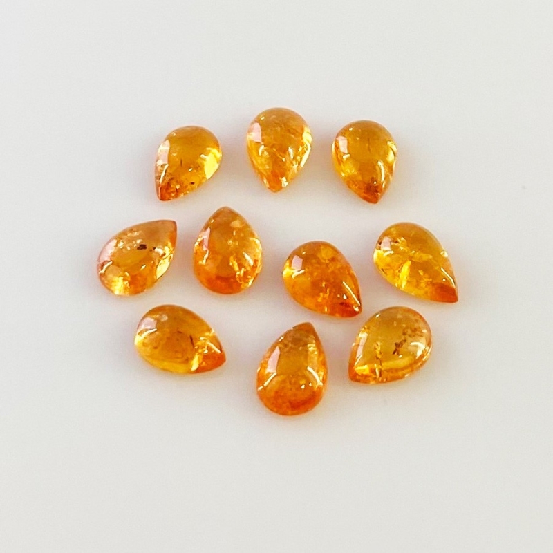 10.40 Carat Spessartite Garnet 7x5mm Smooth Pear Shape AA Grade Cabochons Parcel - Total 10 Pcs.