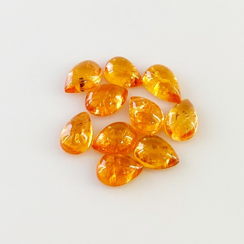 10.40 Carat Spessartite Garnet 7x5mm Smooth Pear Shape AA Grade Cabochons Parcel - Total 10 Pcs.
