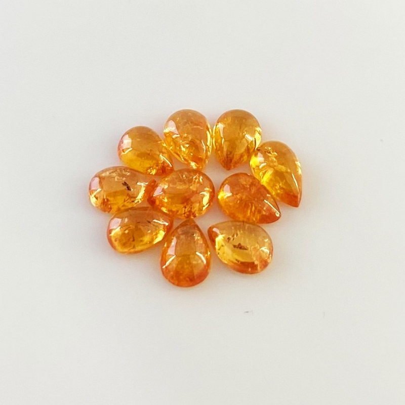 10.40 Carat Spessartite Garnet 7x5mm Smooth Pear Shape AA Grade Cabochons Parcel - Total 10 Pcs.