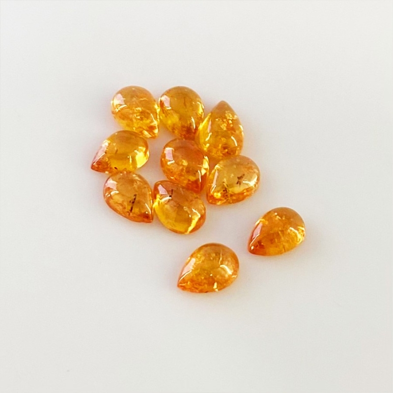 10.40 Carat Spessartite Garnet 7x5mm Smooth Pear Shape AA Grade Cabochons Parcel - Total 10 Pcs.
