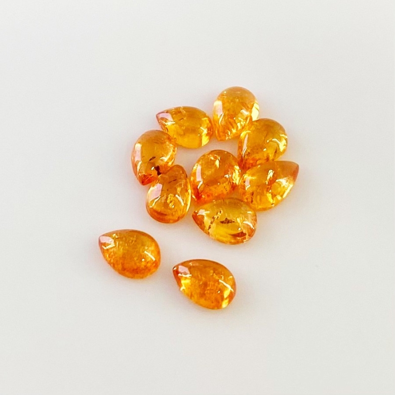 10.40 Carat Spessartite Garnet 7x5mm Smooth Pear Shape AA Grade Cabochons Parcel - Total 10 Pcs.