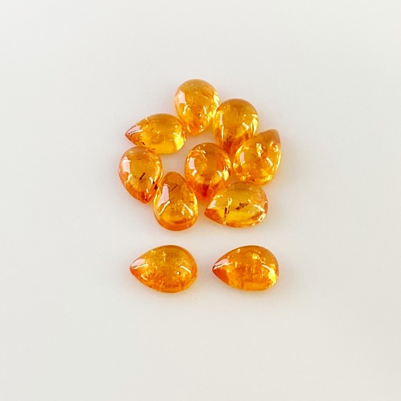 10.40 Carat Spessartite Garnet 7x5mm Smooth Pear Shape AA Grade Cabochons Parcel - Total 10 Pcs.