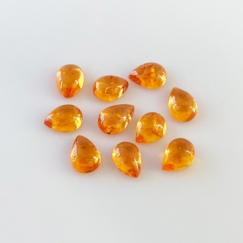 12.10 Carat Spessartite Garnet 7x5mm Smooth Pear Shape AA Grade Cabochons Parcel - Total 10 Pcs.