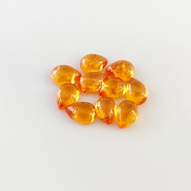12.10 Carat Spessartite Garnet 7x5mm Smooth Pear Shape AA Grade Cabochons Parcel - Total 10 Pcs.