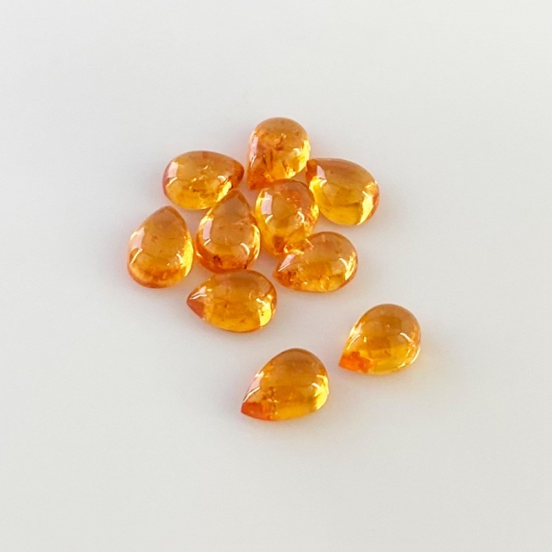 12.10 Carat Spessartite Garnet 7x5mm Smooth Pear Shape AA Grade Cabochons Parcel - Total 10 Pcs.
