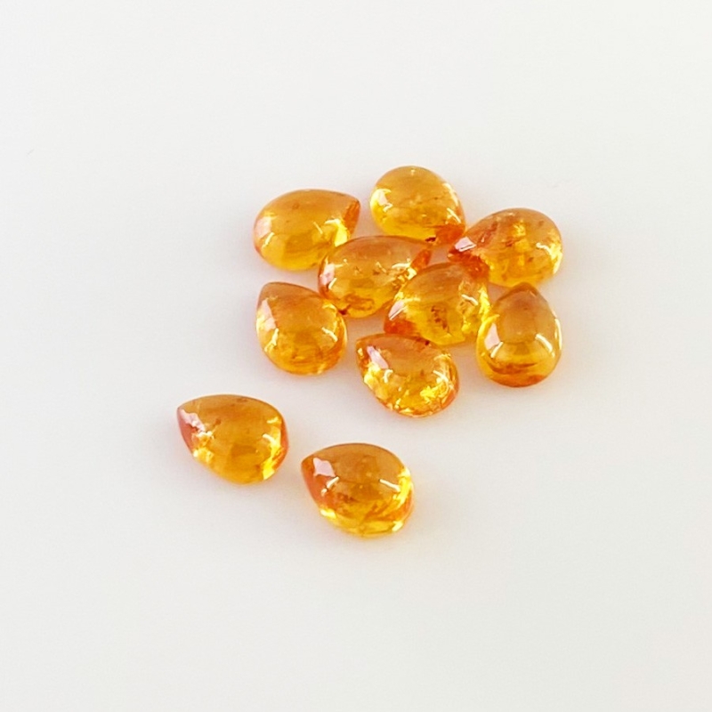 12.10 Carat Spessartite Garnet 7x5mm Smooth Pear Shape AA Grade Cabochons Parcel - Total 10 Pcs.
