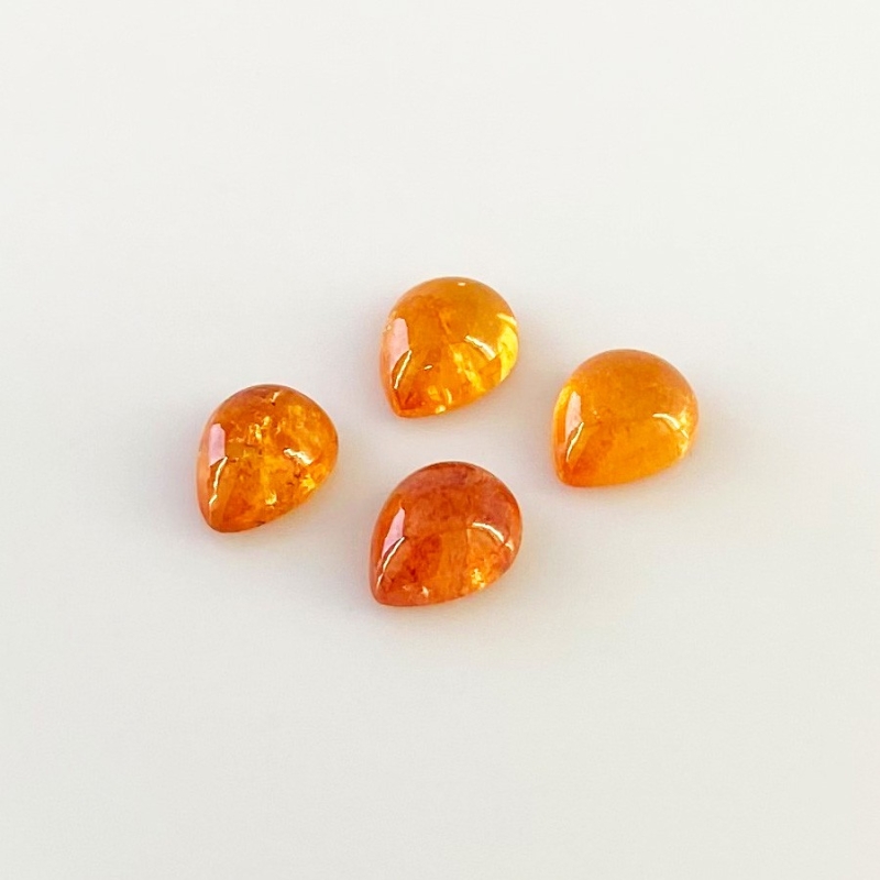 9.90 Carat Spessartite Garnet 9x7mm Smooth Pear Shape AA Grade Cabochons Parcel - Total 4 Pcs.