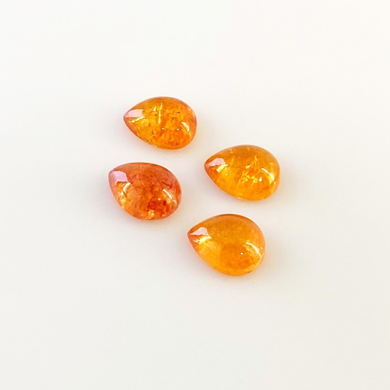 9.90 Carat Spessartite Garnet 9x7mm Smooth Pear Shape AA Grade Cabochons Parcel - Total 4 Pcs.