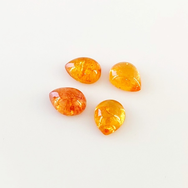 9.90 Carat Spessartite Garnet 9x7mm Smooth Pear Shape AA Grade Cabochons Parcel - Total 4 Pcs.