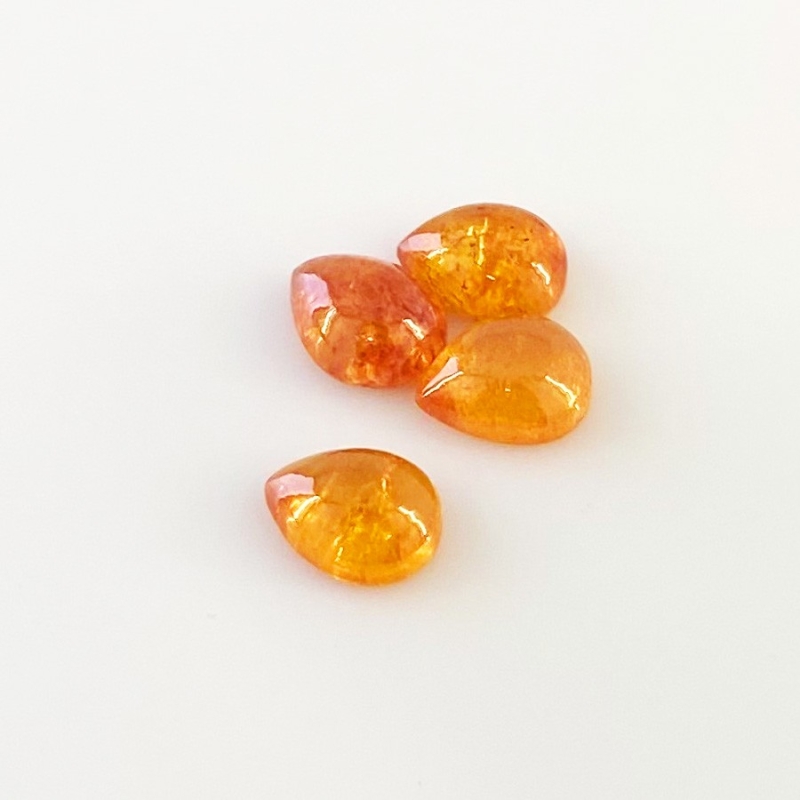 9.90 Carat Spessartite Garnet 9x7mm Smooth Pear Shape AA Grade Cabochons Parcel - Total 4 Pcs.