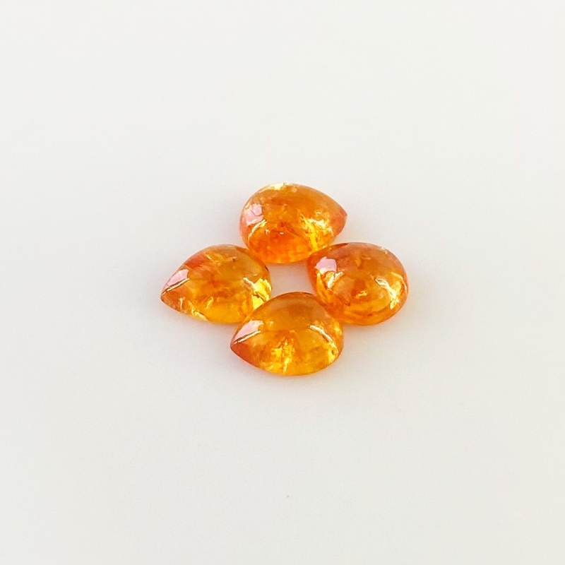 10.05 Carat Spessartite Garnet 9x7mm Smooth Pear Shape AA Grade Cabochons Parcel - Total 4 Pcs.