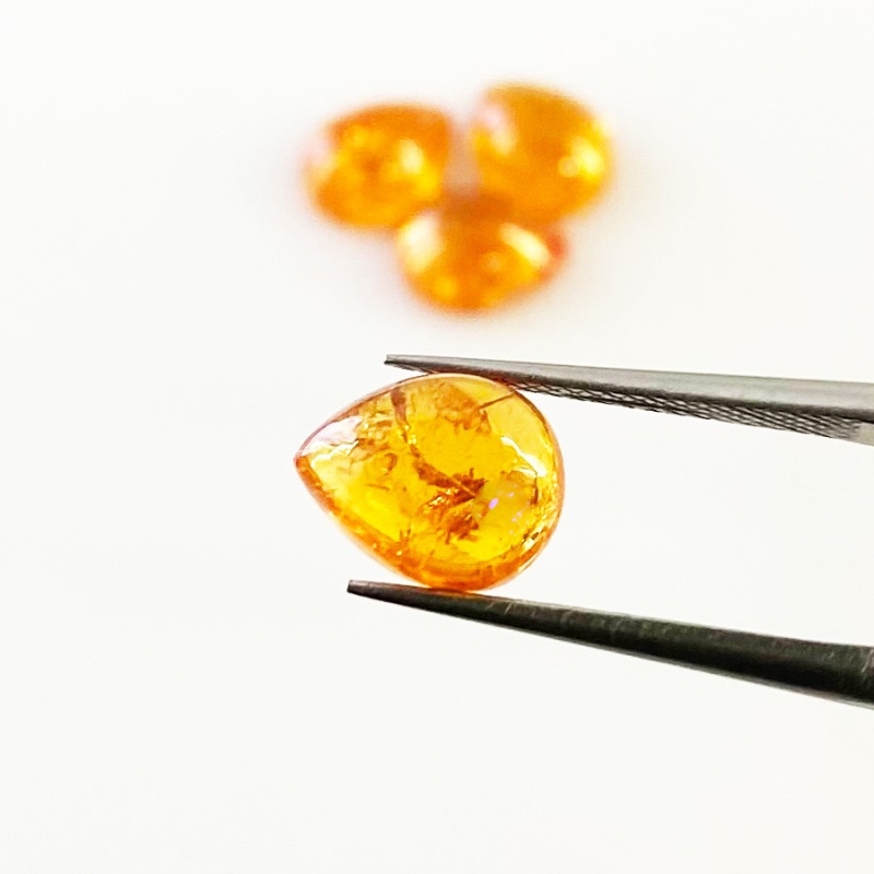 10.05 Carat Spessartite Garnet 9x7mm Smooth Pear Shape AA Grade Cabochons Parcel - Total 4 Pcs.