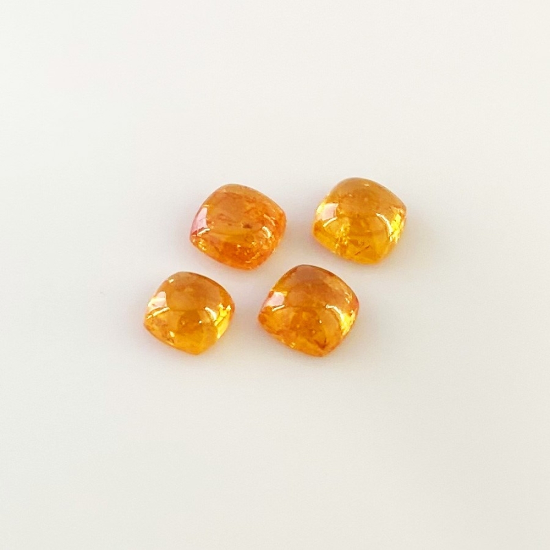 8.60 Carat Spessartite Garnet 6-7mm Smooth Square Cushion Shape AA Grade Cabochons Parcel - Total 4 Pcs.