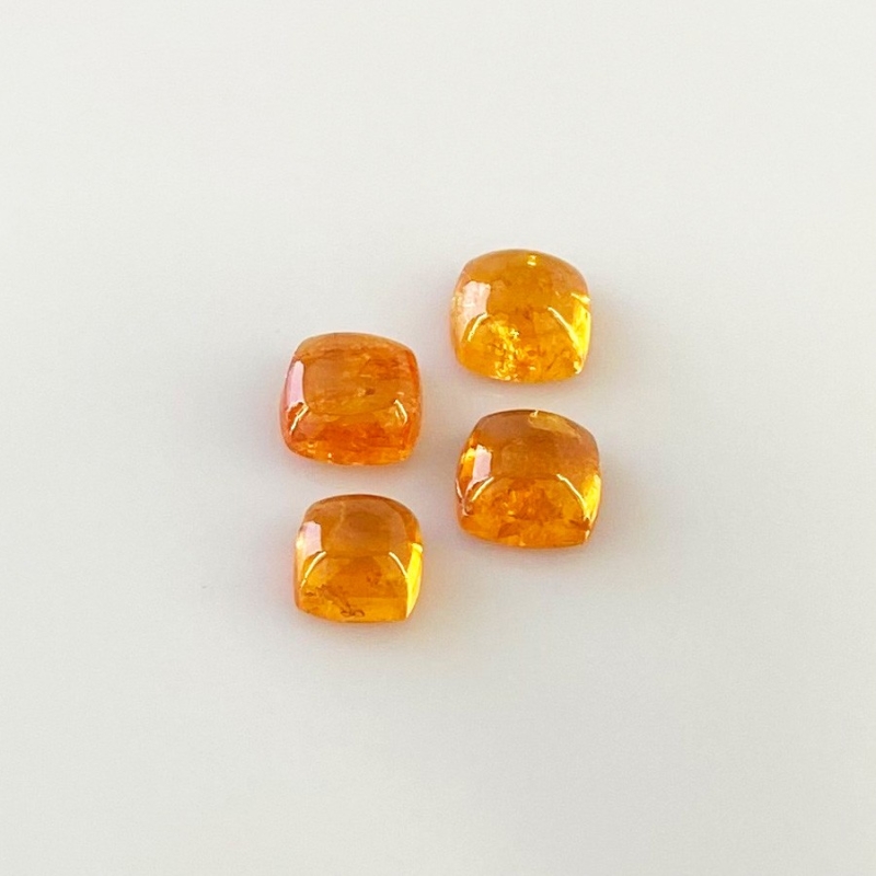 8.60 Carat Spessartite Garnet 6-7mm Smooth Square Cushion Shape AA Grade Cabochons Parcel - Total 4 Pcs.