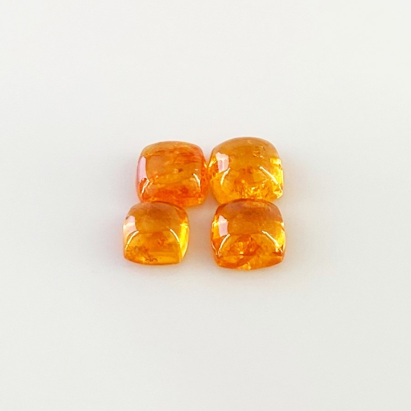 8.60 Carat Spessartite Garnet 6-7mm Smooth Square Cushion Shape AA Grade Cabochons Parcel - Total 4 Pcs.