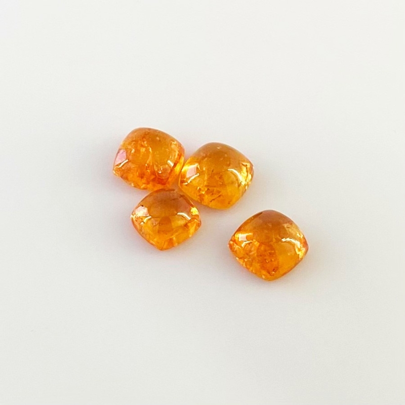 8.60 Carat Spessartite Garnet 6-7mm Smooth Square Cushion Shape AA Grade Cabochons Parcel - Total 4 Pcs.