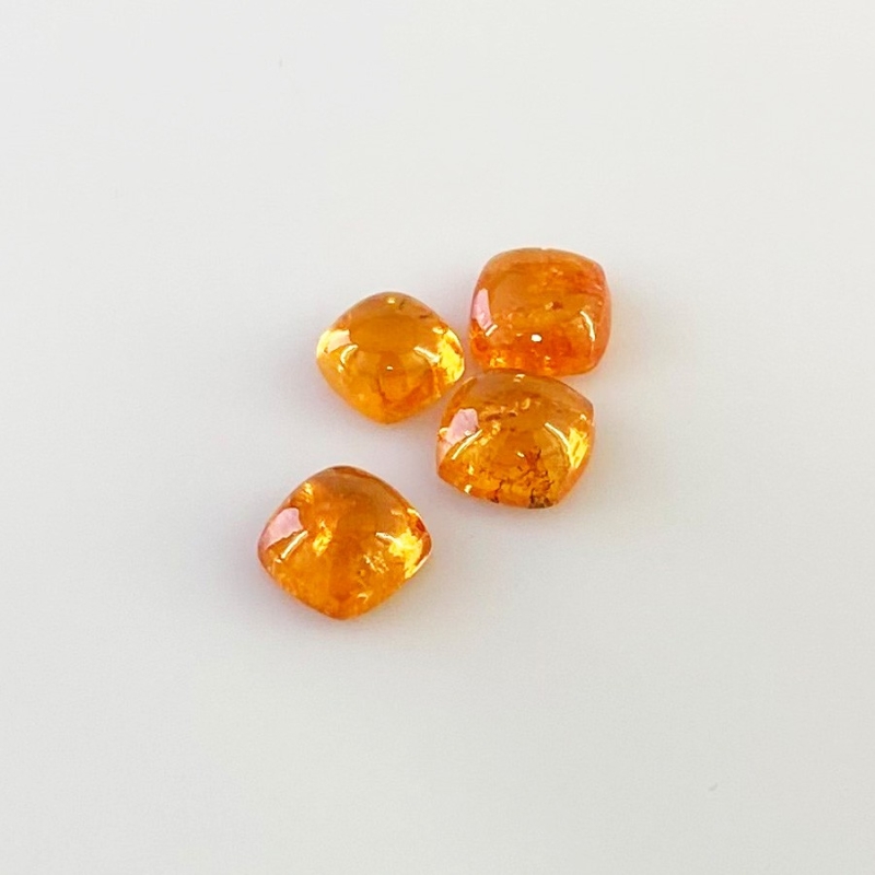 8.60 Carat Spessartite Garnet 6-7mm Smooth Square Cushion Shape AA Grade Cabochons Parcel - Total 4 Pcs.