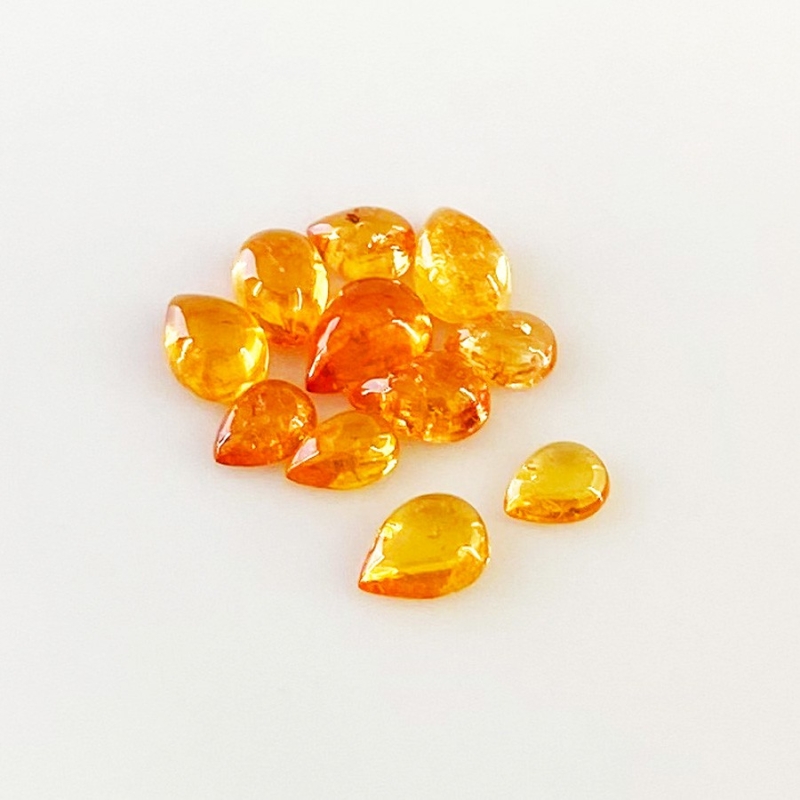 6.50 Carat Spessartite Garnet 5x4-7x5mm Smooth Pear Shape AA Grade Cabochons Parcel - Total 11 Pcs.