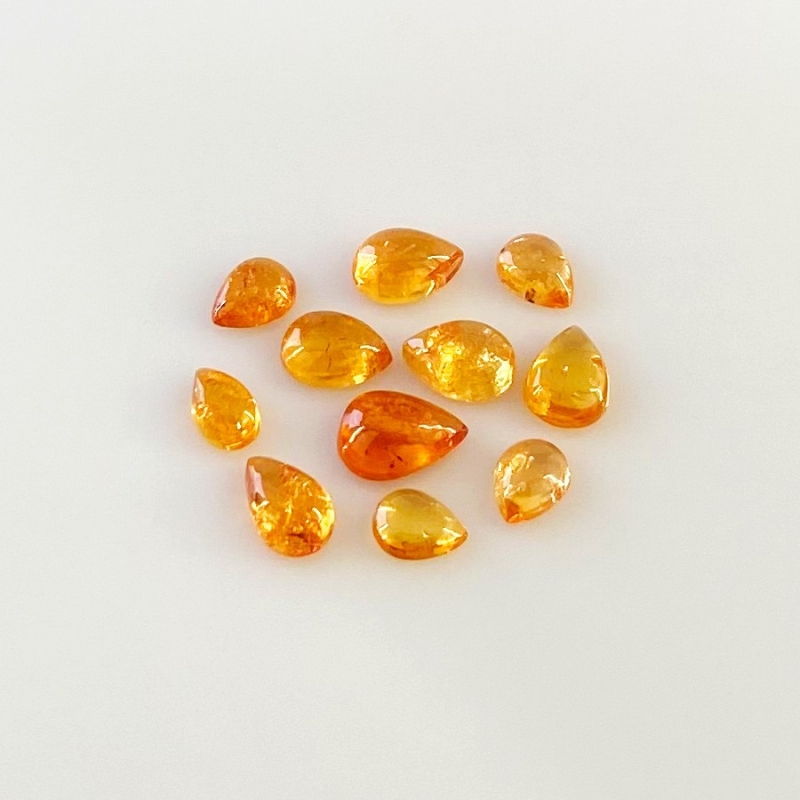 6.50 Carat Spessartite Garnet 5x4-7x5mm Smooth Pear Shape AA Grade Cabochons Parcel - Total 11 Pcs.