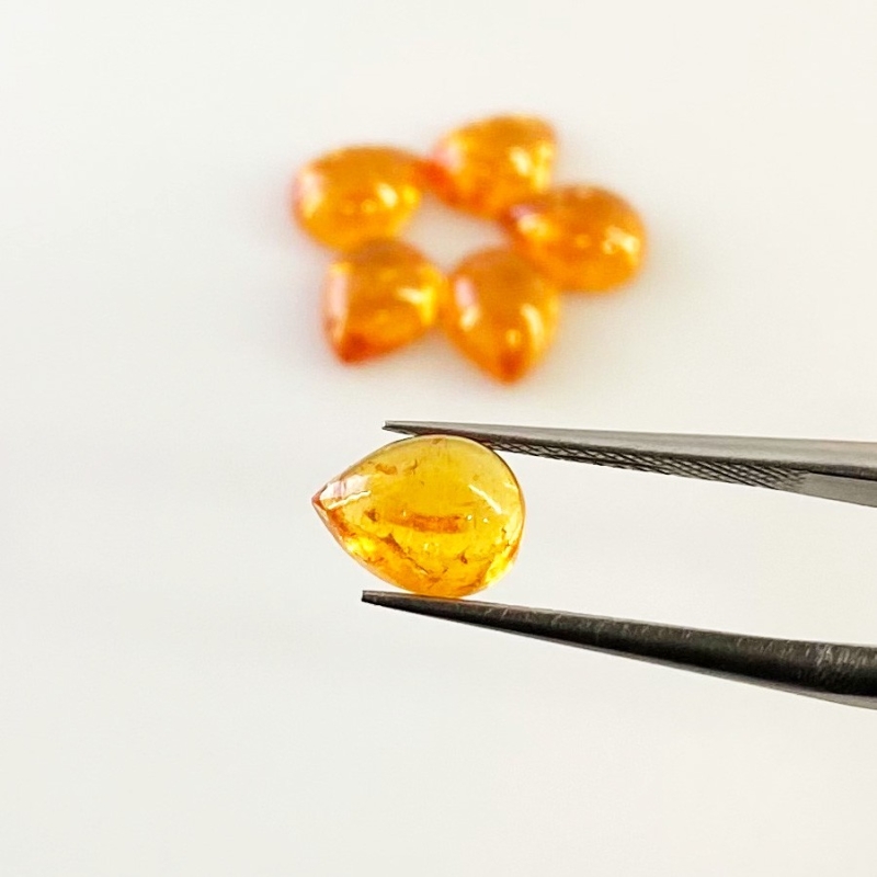 10.15 Carat Spessartite Garnet 8x6mm Smooth Pear Shape AA Grade Cabochons Parcel - Total 6 Pcs.