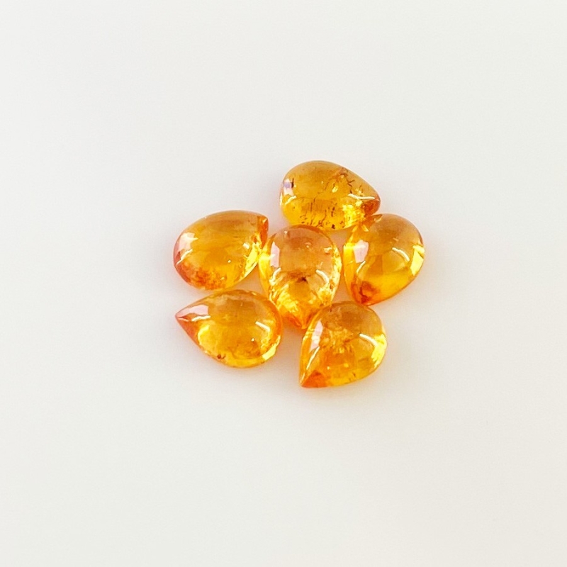 9.40 Carat Spessartite Garnet 8x6mm Smooth Pear Shape AA Grade Cabochons Parcel - Total 6 Pcs.