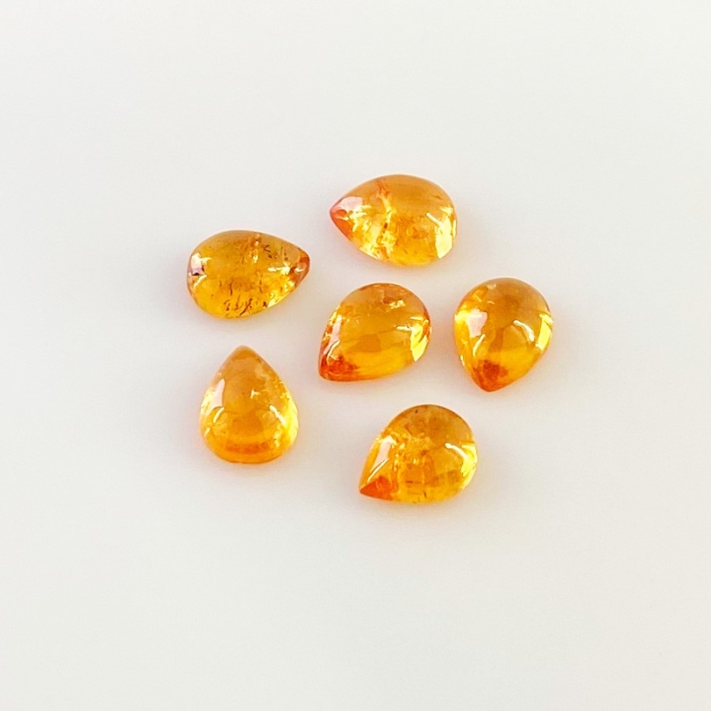 9.40 Carat Spessartite Garnet 8x6mm Smooth Pear Shape AA Grade Cabochons Parcel - Total 6 Pcs.