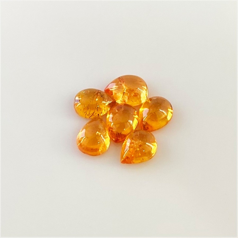 9.40 Carat Spessartite Garnet 8x6mm Smooth Pear Shape AA Grade Cabochons Parcel - Total 6 Pcs.