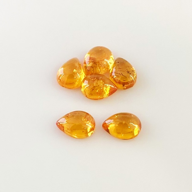 9.40 Carat Spessartite Garnet 8x6mm Smooth Pear Shape AA Grade Cabochons Parcel - Total 6 Pcs.