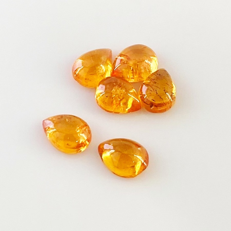 9.40 Carat Spessartite Garnet 8x6mm Smooth Pear Shape AA Grade Cabochons Parcel - Total 6 Pcs.