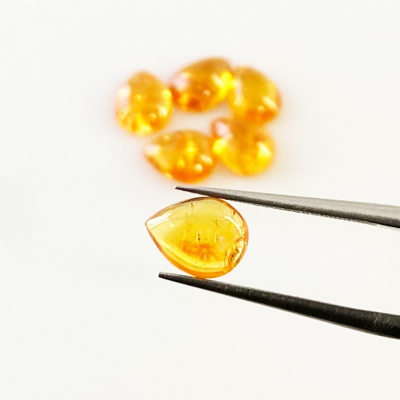 8.45 Carat Spessartite Garnet 8x6mm Smooth Pear Shape AA Grade Cabochons Parcel - Total 6 Pcs.