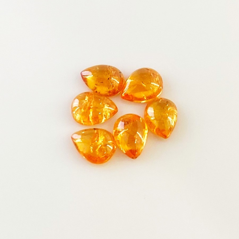 8.45 Carat Spessartite Garnet 8x6mm Smooth Pear Shape AA Grade Cabochons Parcel - Total 6 Pcs.