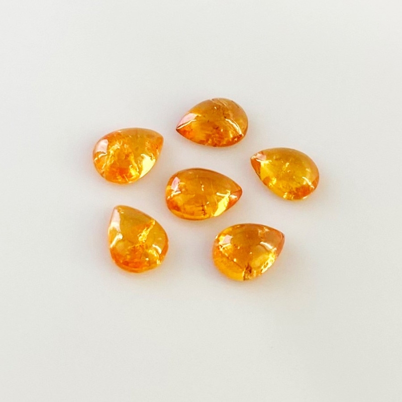 8.45 Carat Spessartite Garnet 8x6mm Smooth Pear Shape AA Grade Cabochons Parcel - Total 6 Pcs.