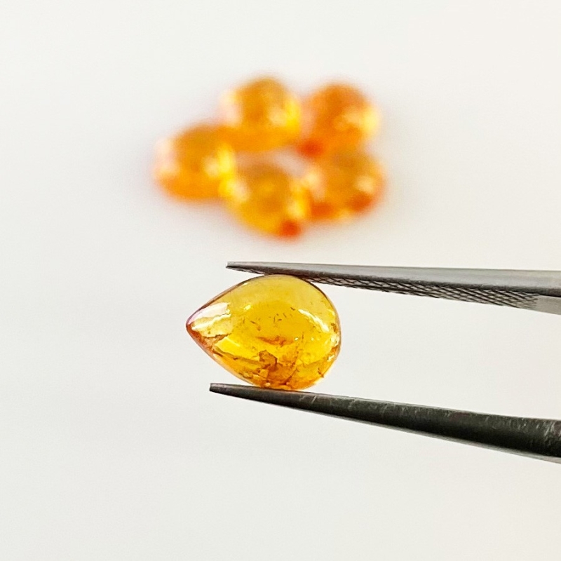 10.20 Carat Spessartite Garnet 8x6mm Smooth Pear Shape AA Grade Cabochons Parcel - Total 6 Pcs.