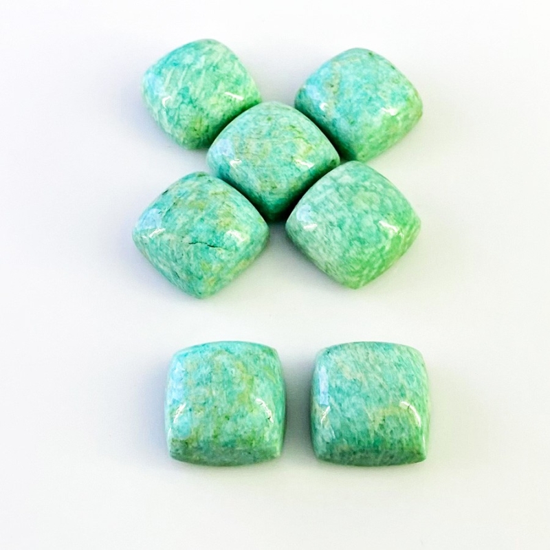 111.20 Cts. Amazonite 15mm Smooth Square Cushion Shape AA Grade Cabochons Parcel - Total 7 Pcs.