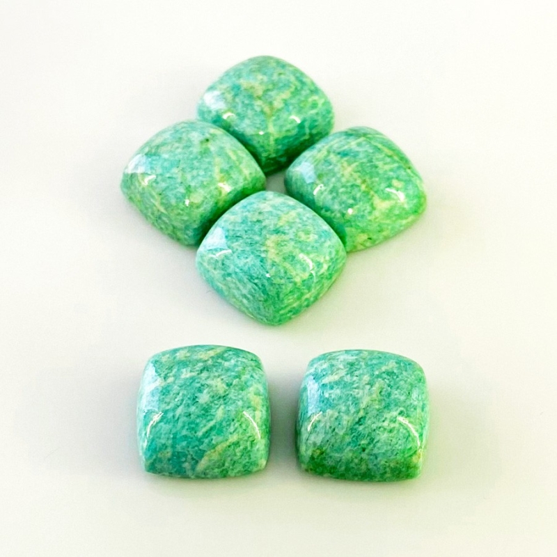 98.80 Cts. Amazonite 15mm Smooth Square Cushion Shape AA Grade Cabochons Parcel - Total 6 Pcs.