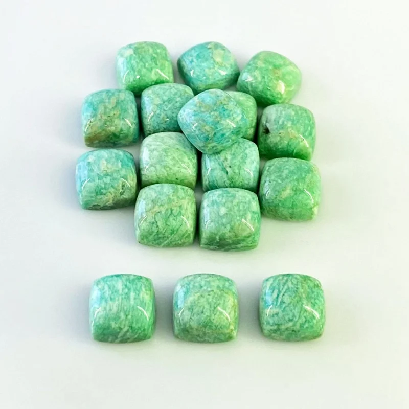 155.45 Cts. Amazonite 12mm Smooth Square Cushion Shape AA Grade Cabochons Parcel - Total 17 Pcs.