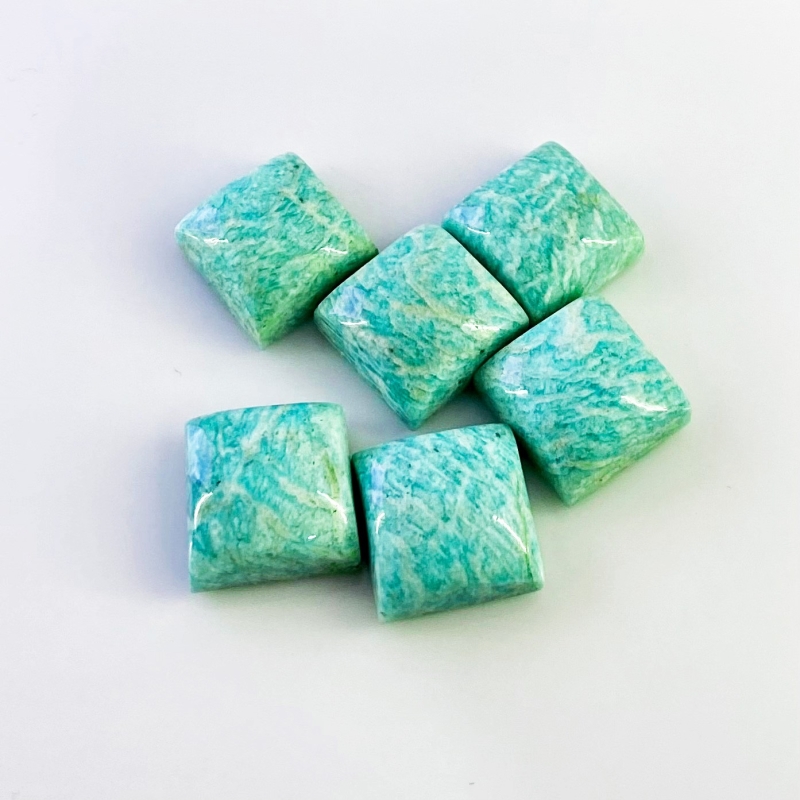 112.25 Cts. Amazonite 15mm Smooth Square Shape AA Grade Cabochons Parcel - Total 6 Pcs.