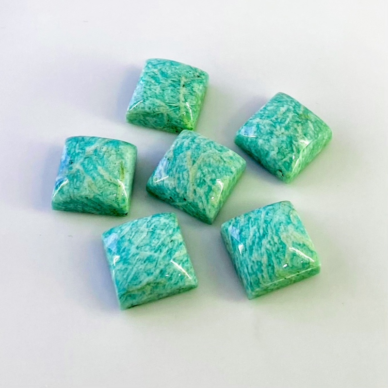 112.25 Cts. Amazonite 15mm Smooth Square Shape AA Grade Cabochons Parcel - Total 6 Pcs.