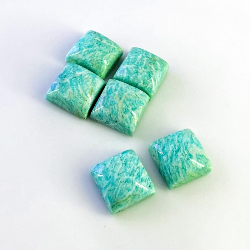 112.25 Cts. Amazonite 15mm Smooth Square Shape AA Grade Cabochons Parcel - Total 6 Pcs.