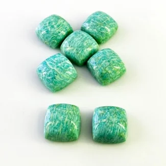 114.15 Cts. Amazonite 15mm Smooth Square Cushion Shape AA Grade Cabochons Parcel - Total 7 Pcs.