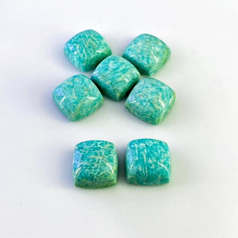 113.35 Cts. Amazonite 15mm Smooth Square Cushion Shape AA Grade Cabochons Parcel - Total 7 Pcs.