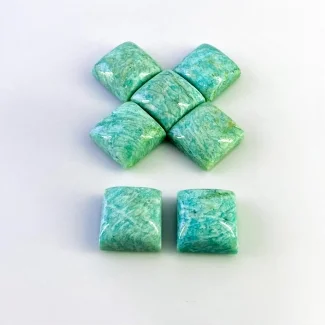 124 Cts. Amazonite 15mm Smooth Square Shape AA Grade Cabochons Parcel - Total 7 Pcs.