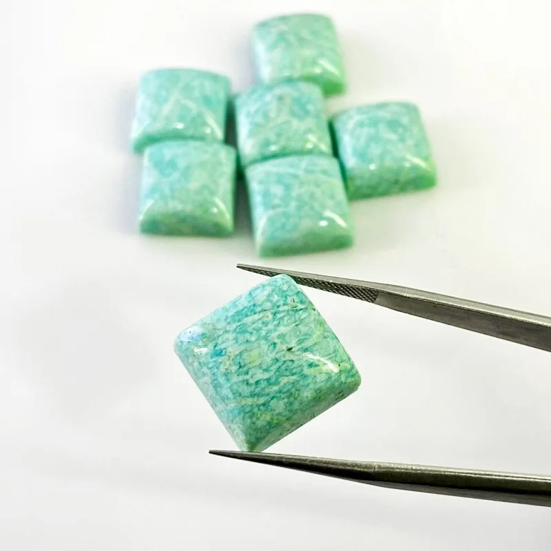 132.60 Cts. Amazonite 15mm Smooth Square Shape AA Grade Cabochons Parcel - Total 7 Pcs.