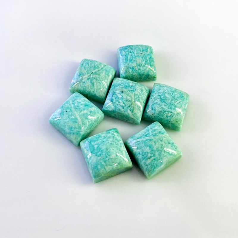 132.60 Cts. Amazonite 15mm Smooth Square Shape AA Grade Cabochons Parcel - Total 7 Pcs.