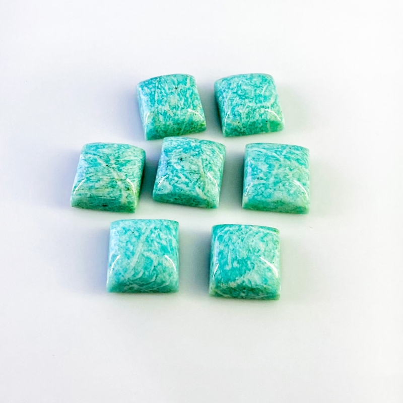132.60 Cts. Amazonite 15mm Smooth Square Shape AA Grade Cabochons Parcel - Total 7 Pcs.