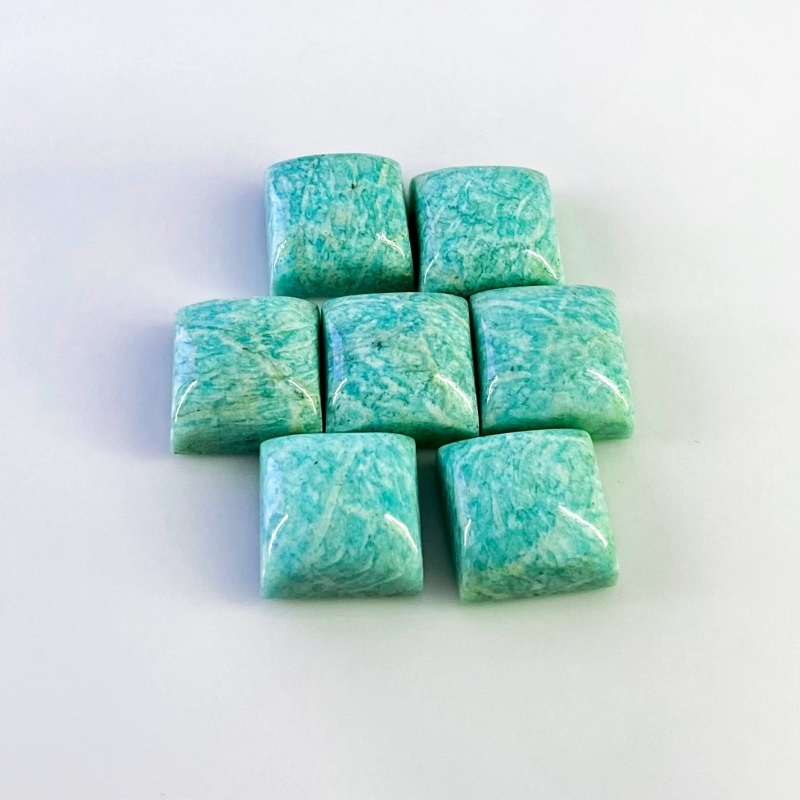 132.60 Cts. Amazonite 15mm Smooth Square Shape AA Grade Cabochons Parcel - Total 7 Pcs.