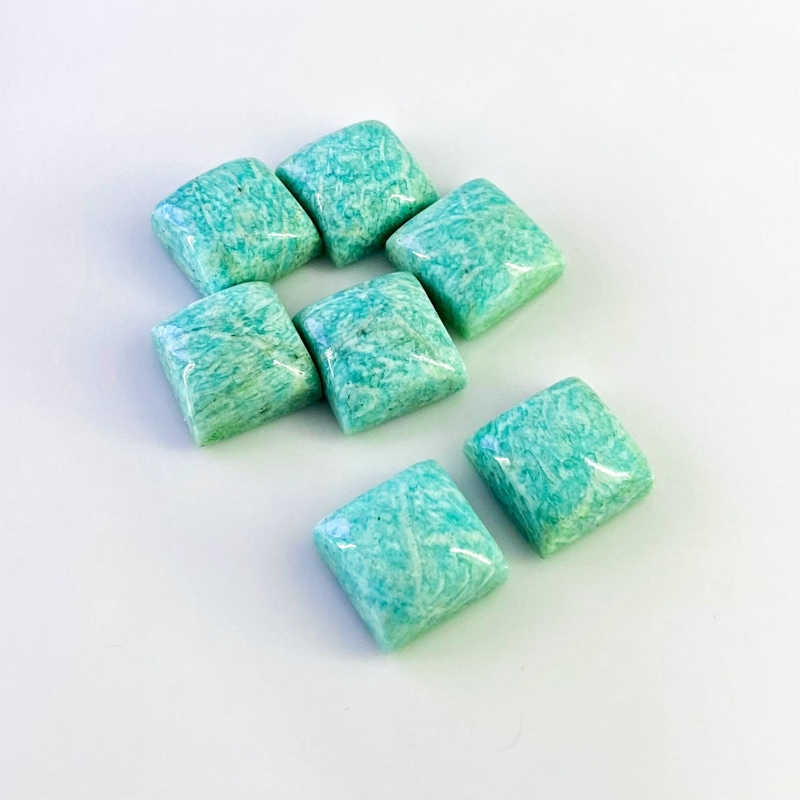 132.60 Cts. Amazonite 15mm Smooth Square Shape AA Grade Cabochons Parcel - Total 7 Pcs.