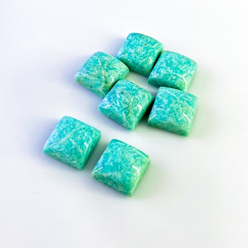 132.60 Cts. Amazonite 15mm Smooth Square Shape AA Grade Cabochons Parcel - Total 7 Pcs.